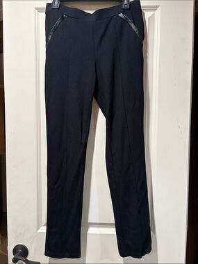 Rafaella Black Stretch Dress Pants with Faux Leather Trim
